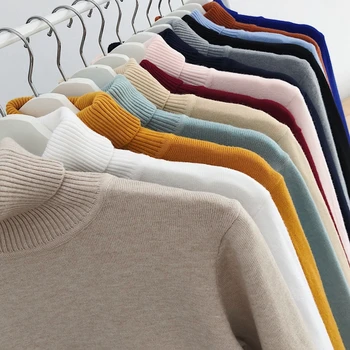 12 boja, muška jesensko-zimska moda svakodnevni monotono košulja s visokim воротом, облегающий džemper za par, muški džemper marke