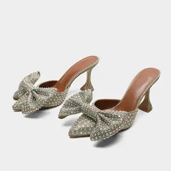 2020, Novi europski sandale s oštrim luk, kristalno univerzalne papuče Baotou na сверхвысоком petu na tankom petu, ženske cipele