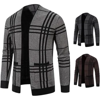 2023 Jesen novi svakodnevni modni slobodan pletene kardigan na pruge, pletene džemper za muškarce