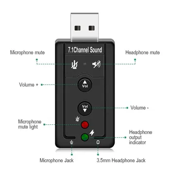 7.1 Eksterna USB zvučna kartica, mikrofon, zvučnik, audio jack za slušalice, kabel-ac adapter za 3,5 mm, pogodno za PC i prijenosna računala 7.1 Eksterna USB zvučna kartica, mikrofon, zvučnik, audio jack za slušalice, kabel-ac adapter za 3,5 mm, pogodno za PC i prijenosna računala 1