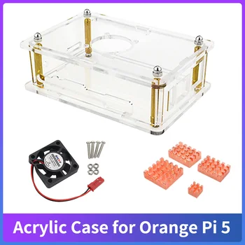 Akril telo Orange Pi 5 Prozirno kućište Dodatne bakar aluminijski radijatori aktivni rashladni ventilator napajanja za OPI 5