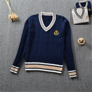 Britanska uniformi Jk, slatka pletene džemper za dječake i djevojčice, хлопковая uniformi za djevojčice, džemper Jk Sweet dugih rukava, plavo-bijela