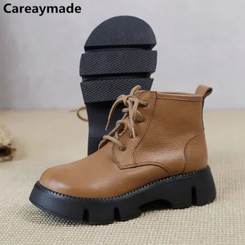 Careaymade - Ženske čizme od prave kože Slobodnog izrezati Na Debelim potplatima, Ženske cipele superior, Piling za ruke Od bičevati, Vintage Kratke čizme