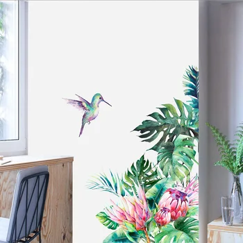 Cvijeće, zid naljepnice s motivima ptica, tropske lišće, naljepnice za zidove frižidera, izmjenjivi ukras za spavaće sobe, dnevnog boravka, doma dekor