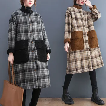 Jesen zima slobodan elegantan kaput ženske kariranih dvostruke džepove ca тренч s okruglog izreza kaput dugih rukava vintage jakna uredski