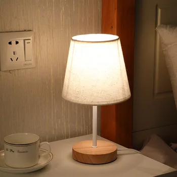 Lampe za uređenje doma spavaće sobe, drveni lampe za čitanje, noćni ormarić s napajanjem iz USB lampa toplo svjetlo, noćni lampe s цилиндрическим hlad