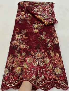 Luksuzna afrička cvjetne čipke tkanina sa šljokicama i perlicama 2023, visokokvalitetna cvjetne čipke tkanina za mladoženju, Нигерийская vjenčanje, vez za mladence, francuski tila, šivanje QF0904