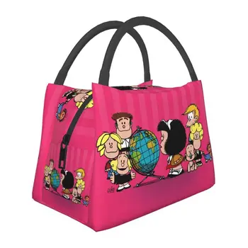 Mafalda Friends Izolirane torbe za ланча za kampiranje, putovanja, s junacima stripova Quino, međusobno термохолодильник, ručak-boks za žene