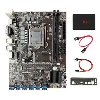 Matična ploča za майнинга + 128 G SSD + Kabel za prebacivanje + Kabel SATA + Okvir 12XUSB3.0 Za PCIE 1X Slot ram-a LGA1151 DDR4 ETH Matična ploča