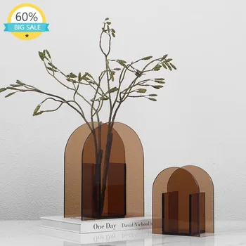 Moderna минималистичная vaza, nordijsko prozirna boja akrilna vaza za vrtne biljke, crna apstraktne dekor Jarrones Home Decor JW50HP