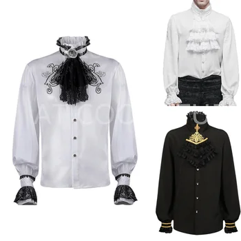 Novi srednjovjekovne muške košulje, водолазки, vintage povez, victorian volanima, gotička muška bluza-volan, vrhovima, casual odjeća mladoženja