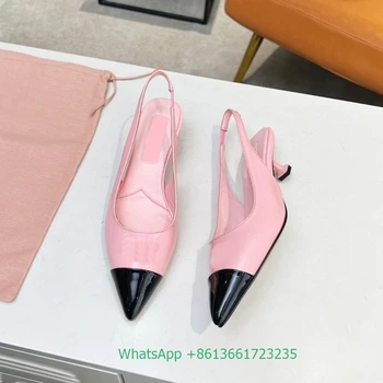 Novost 2023 godine, šarene ženske sandale od lakirane kože s oštrim vrhom, ukusan sjajna ljetne sandale bez spajala na maloj petu 4,5 cm