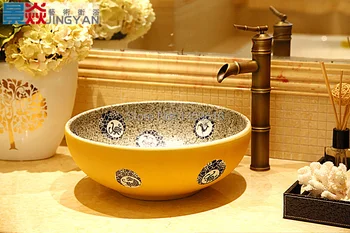 Okrugli kupaonica, stakleno keramička stola Lavabo, umivaonik, ormar, ručno oslikana, sudoper za pranje posuđa 5009