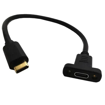 Produžni Kabel, USB Type C USB 3.1 Za prijenos podataka, video Kabel USB-C, Priključak za produžni kabel od Muškaraca i Žena s Vijčanim Učvršćenjem na ploči, Oklopljeni