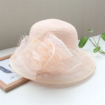Proljeće-ljeto ženska солнцезащитная šešir za zabave, putovanja, crkve, nadvoji фетровая šešir s cvijetom ili za vjenčanja, šešir čarobnjaka, kape s volutama