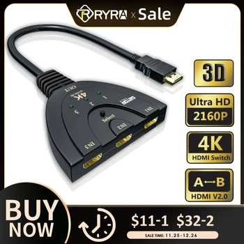 RARY 3 priključka za kabel 4K HD—MI 2.0, automatski razdjelnik, prekidač, 3x1 adapter hub, 3D audio-video kabeli od 3 do 1