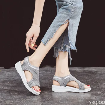 Sandale ženski ljeto 2021 nove rimske ženske sandale ravnim cipelama s otvorenim vrhom, leti tkani sportske sandale na šuplju platformi, sandala ravnim cipelama
