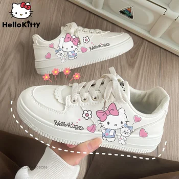 Sanrio/ Male bijele cipele Hello Kitty u korejskom stilu Faksu, Casual Cipele i na ravne cipele u stilu Харадзюку, Y2k, Udoban, Svestran Tenisice Ženske