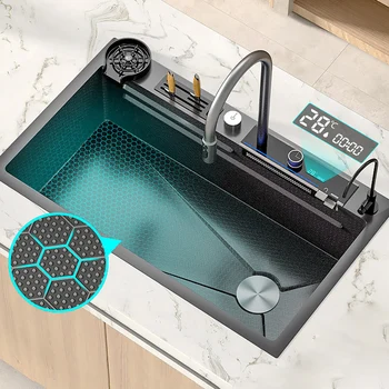 Sudoper s vodopadom, veliki umivaonik s jednim utorom, sudoper od plemenitog čelika s nano-premaz, umivaonik s alatom u obliku saća