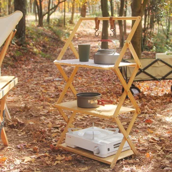 Vanjski stalak Višeslojni prijenosni kampiranje Sklopive Bez instalacije Bambus stalak za prtljagu Višenamjenski sklopivi stol