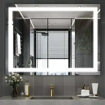 Zidnih ogledala za kupaonicu s led pozadinskim osvjetljenjem, toaletni stol ili zid pravokutni okomito ogledalo za kupatilo, anti-magla + vodootporan IP67