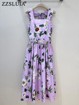 ZZSLUIA, pamučne haljine za žene, dizajn fina ljetna haljina-sling sa uvezivanje s cvjetnim ispis i zone, trendy ženske elegantne haljine