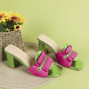 Šarene sandale s trga vrhom na блочном visoke potpetice, sandale u patchwork stilu, ženske papuče novog stila, ljetna casual cipele za stranke