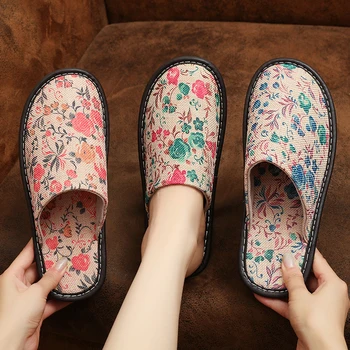 Ženske kućne papuče s cvjetnim ispis, kucni нескользящие papuče od konoplje, udoban svakodnevni kućna obuća za parove na proljeće
