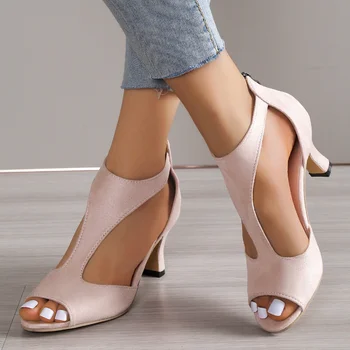 Ženske Sandale na petu, Novo 2023 godine, Jednostavne Ženske Cipele na visoku Petu s patent-zatvarač Straga, Ljetni Modni Ženske Sandale ukosnica