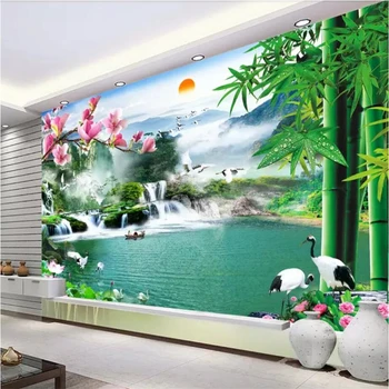 бейбехан Custom pozadine 3d tapete Cvjetni bambus cvijet Magnolije krajolik vodeni slap 3D Pozadine Pozadina freska
