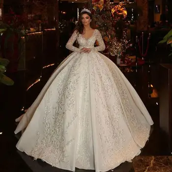 Саудовское arabic loptu haljina Iluzija leđa Vjenčanje haljine dugih rukava 2023 Princeza Slatka Sa sjajnim aplikacije i sequined haljina djeveruša